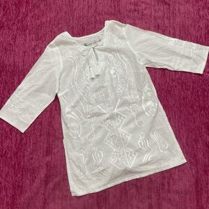Gretchen Scott Embroidered Cotton Tunic Top White Size Small
